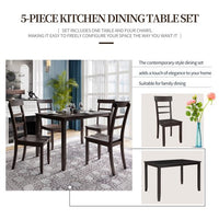 Wooden Rectangular Dining Table Set, 5-Piece Kitchen Dining Table Set, Wood Table and 4 Chairs Set for Dining Room (Espresso)