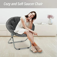 Folding Saucer Chair with Metal Frame and Ergonomic Seat, Portable Moon Chair with X-Shape Tube and Soft Fabric Comfy Lounge Room Chairs for Bedroom Living Room Courtyard