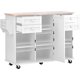 Kitchen Island Cart with Spacious Tabletop and 4 Locking Wheels, 52.8" Large Kitchen Trolley Cart with 4 Drawers, 1 Door and Adjustable Shelves, Spice Rack Towel Rack Rolling Kitchen Island Cart White