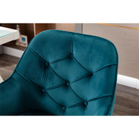 Comfy Desk Chair with Arm, Small Home Office Chair with Wheels Modern Velvet Swivel Shell Chair Vanity Chair with Tufted Back & Metal Base Adjustable Height Swivel Task Chair Make Up Chair, Teal