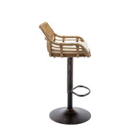 Swivel Bar Stools Set of 2 Adjustable Counter Height Bar Stools, Retro PE Rattan Bar Chair Upholstered Barstools with Footrest and Metal Base for Home Pub Kitchen Island and Dining Room, Beige