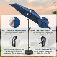 7.5 FT Patio Umbrella with Push Button Tilt & Crank,Outdoor Table Umbrella with 1.5" Aluminum Pole,Market Umbrella with 6 Durable Metal Ribs, Polyester Parasol for Patio,Garden,Deck,Backyard,Poolside