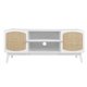 Modern TV Stand for 40 Inch TV, Farmhouse Media Entertainment Center with Rattan Door and 2 Storage Cabinet, TV Cabinet with Adjustable Shelves for Living Room, Apartment, Bedroom, White