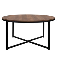 35" Round Industrial Coffee Table,Small Tea Table with X Metal Legs, Modern Leisure Sofa Table Side Table for Living Room Dining Home Farmhouse Office