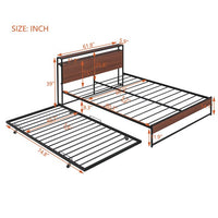 Queen Size Platform Bed with Trundle and USB Ports,Metal Bed Frame with Storage Headboard and Slat Support for Bedroom,Black