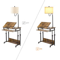Mobile Standing Desk, Portable Stand Up Desk with USB Outlets, Adjustable Height Small Standing Desk with Floor Lamp, Rolling Home Office Laptop Cart with Wheels, Computer Desk (Antique brown)