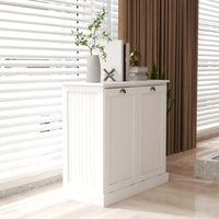 Double Tilt Out Trash Cabinet Wooden Free Standing Laundry Sorter Cabinet, Recycling Cabinet,Tilt Out Trash Cabinet Can Bin Kitchen (White)