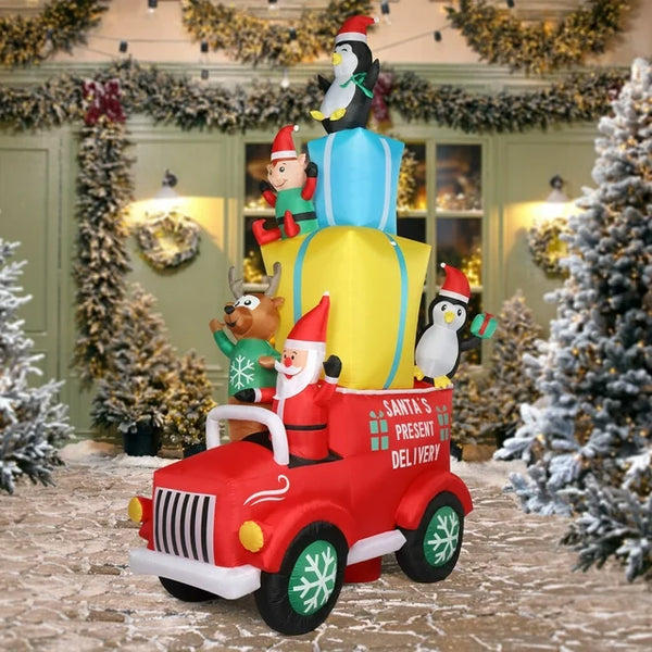 12FT Christmas Inflatable Outdoor Decoration, Christmas Inflatables Santa Claus Driving with Gift Decoration and 12 Lights, Blow Up Yard Decorations for Holiday Decoration