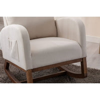 Rocking Armchair, Accent Chair with Headrest, Side Pockets and Wood Base, Living Room Chair for Adults, Weight Capacity 300 Pounds, Beige