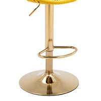 Bar Stools Set of 2, Velvet Swivel Adjustable Height Barstool with Low Back & Footrest for Home Bar Kitchen Island Chair with Golden Base, Mustard
