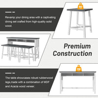 Dining Table Set for 3, Farmhouse Counter Height 4-Piece Dining Table Set with Functional Storage, 60" Console Kitchen Table Set with 3 Stools for Small Places Dining Room,White+Gray