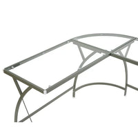 JINS&VICO Modern Wood Computer Desk in Clear Glass & Silver Finish for Bedroom Living Room, Silver