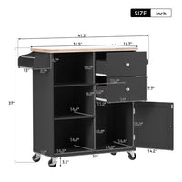 Kitchen Island on Wheels, Portable Kitchen Cart with 1 Storage Cabient, 2 Drawers and 3 Open Shelves, Rolling Kitchen Island with Lockable Rollers, Towel Holder and Spice Rack, Black