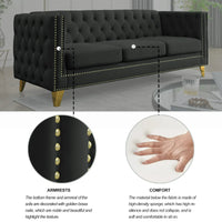 Velvet Sofa Set of 2, 3-Seat Sofa and Couch, 2PCS Mid-Century Velvet Upholstered Sofa, Modern Tufted Sofa with Gold Metal Legs, Heavy Duty Sofa Furniture for Home Apartment Living Room, Black