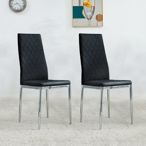 Dining Chairs Set of 2, Modern PU Leather Armless Chairs with High Back & Padded Cushion Seat & Metal Legs, Dinner Chairs Side Chairs for Kitchen Restaurant Living Room, Black
