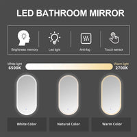 LED Bathroom Vanity Mirror, Wall Mounted Smart Mirror Dimming Lighted Mirror with Anti-Fog & Bluetooth Speaker, 18*35'' Wall Mounted Smart Mirror with Memory Function, Horizontal & Vertical, Silver