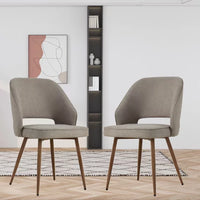 Modern Dining Chairs Set of 2, Linen Accent Chair, Living Room Leisure Chairs, Upholstered Side Chair with Metal Legs, Office Chair for Dining Room Kitchen Vanity Patio Club Guest, Gray