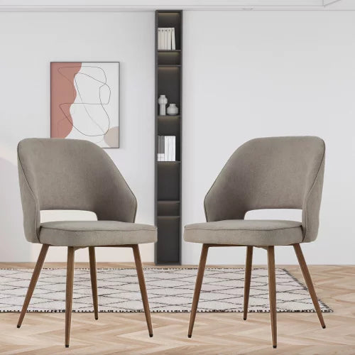 Modern Dining Chairs Set of 2, Linen Accent Chair, Living Room Leisure Chairs, Upholstered Side Chair with Metal Legs, Office Chair for Dining Room Kitchen Vanity Patio Club Guest, Gray