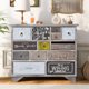 Storage Cabinet with 13 Drawers, Modern Accent Media Console Decorative Cabinet Entry Table with Wood Frame & Colorful Pattern, Sideboard Buffet Entertainment Center for Living Room Bedroom, Gray