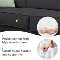 112''L x 87'' Modular Sectional Sofa, 7 Seats L-Shape Couches with Ottoman and 3 Pillows, Modern Fabric Upholstered Corner Sofa for Living Room, Black