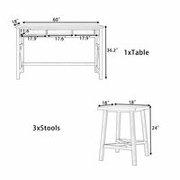 Dining Table Set for 3, Farmhouse Counter Height 4-Piece Dining Table Set with Functional Storage, 60" Console Kitchen Table Set with 3 Stools for Small Places Dining Room,White+Gray