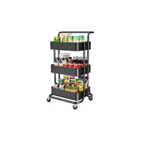 3-Tier Rolling Storage Organizer Cart with Handle and Lockable Wheels, Rolling Metal Organization Cart with Handle, Multifunctional Storage Shelves for Kitchen Living Room Office,Bathroom