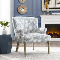 29.5"W Accent Chair, Fresh Pattern Linen Fabric Upholstered Armchair with Solid Wood Legs, Comfy Lounge Chair Leisure Side Chair Reading Chair for Living Room, Bedroom and Office, Light Blue