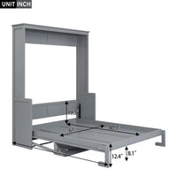 Murphy Bed Queen with Shelf, Queen Size Murphy Bed with Headboard, Wall Bed Frame for Teens & Adults, Grey