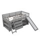 Twin Size Low Loft Bed with Storage Drawers and Shelves, Wood Loft Bed Frame with Guardrail , Gray