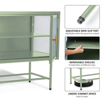 TV Console TV Stand, Enclosed Storage Display Cupboard with Wide Countertop Glass Doors & Detachable Shelves, Stylish Fluted Glass TV Table for Living Room, 47.40"Lx15.90"Wx26.10"H, Mint Green