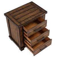 Rustic Three Drawer Reclaimed Pine Wood Nightstand, Wooden Front and Top, Industrial Style Nightstand for Bedroom, 40"W x 18"D x 49"H