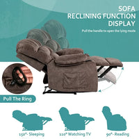Oversized Power Lift Recliner Chair with Massage and Heat,Overstuffed Manual Recliner Sofa with Cup Holders, Side Pockets,Theater Seating Single Lounge Chair for Living Room,Brown