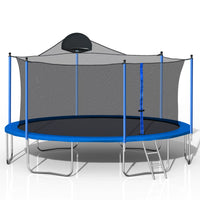 14ft Trampoline for Kids Teens Adults with Basketball Hoop and Safety Enclosure Net, Outdoor Large Recreational Trampoline with Metal Ladder, ASTM Approved & High Stability