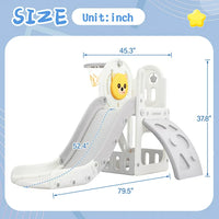 Toddler Slide and Climber Set 4 in 1, Kids Freestanding Slides with Basketball Hoop, Playground Slide Climber Playset, Freestanding Combination for Babies Play in Indoor & Outdoor, Grey