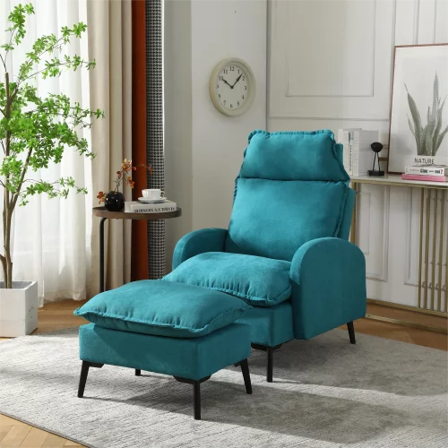 Overstuffed Accent Chair with Ottoman,Soft Single Sofa Chair with Adjustable Backrest & Thick Seat & Metal Legs,Lounge ArmChair Club Chair for Living Room,Bedroom, Apartment, Office