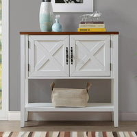 Farmhouse Coffee Bar Cabinet with Storage,Wood Buffet Sideboard Cabinet with 2 Doors and Open Bottom Shelf,Entryway Accent Cabinet Console Table for Living Room Dining Room Hallway,Antique White