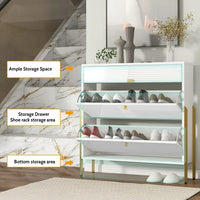 Shoe Cabinet with 2 Flip Drawers & 1 Slide Drawer, Free Standing Shoe Rack for Heels Boots Slippers, Shoe Storage Cabinet for Entryway Hallway, White