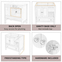 30" Bathroom Vanity Without Sink, Bathroom Vanity Cabinet Base Only, Freestanding Bath Vanity with Soft Close Doors and Drawer, Solid Wood Frame Bathroom Cabinet with Adjustable Shelf, White