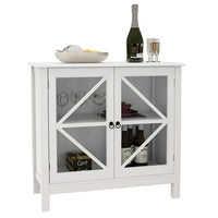 Wood Sideboard, Modern Storage Cabinet with Glass Door, Freestanding Table for Living Room, Entryway, White