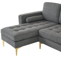 85" Burlap Fabric Sectional Sofa Couch with Reversible Chaise, L-Shape Couch with Bolster Pillows and Metal Legs, 3 Seats Modular Sofa for Living Room Apartment Small Space, Dark Gray