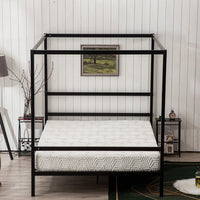 Metal Canopy Bed Frame King,Strong Bed Frame with Center Support Legs, 2 Horizontal Bar, Platform Bed Frame for Adults, Weight Capacity 661 Pounds