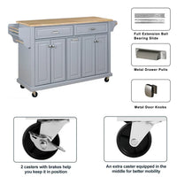 Kitchen Island on Wheels with Storage, Kitchen Island Cart with Spice Rack, Towel Rack and Adjustable Shelves, Mobile Kitchen Cabinet with Natural Wood Tabletop, Gray