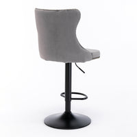 Swivel Bar Stools Set of 2 with Adjustable Seat Height, Contemporary Velvet Counter Stool with Metal Legs and Chrome Nailhead Trim Backrest, Dining Chair for Home and Pub, Khaki & Sliver