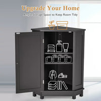 Bathroom Cabinet, Triangle Corner Storage Cabinet with Adjustable Shelf, Modern MDF Board Bathroom Storage Cabinet, Freestanding Small Cabinet with Solid Wood Legs for Bathroom and Living Room,Black