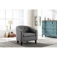 Linen Fabric Tufted Barrel Chair Tub Chair for Living Room Bedroom, Club Chairs with Rubber Wood Legs, 24''D x 28.3''W x 27.5''H, Grey