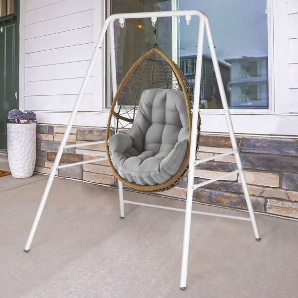 Hammock Chair Stand, Swing Stand with Hooks Fit for Most Hanging Chair, Ground Nails for Outdoor or Rubber Clamps for Indoor, Hanging Stand Only Max Load 550Ibs, Swing Chair not Include-White