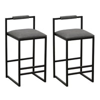 PU Leather Counter Height Stools Set of 2, 26in Bar Stools with Back and Metal Footrest, Modern Upholstered Armless Bar Chair for Kitchen Island, Home Bar, Gray