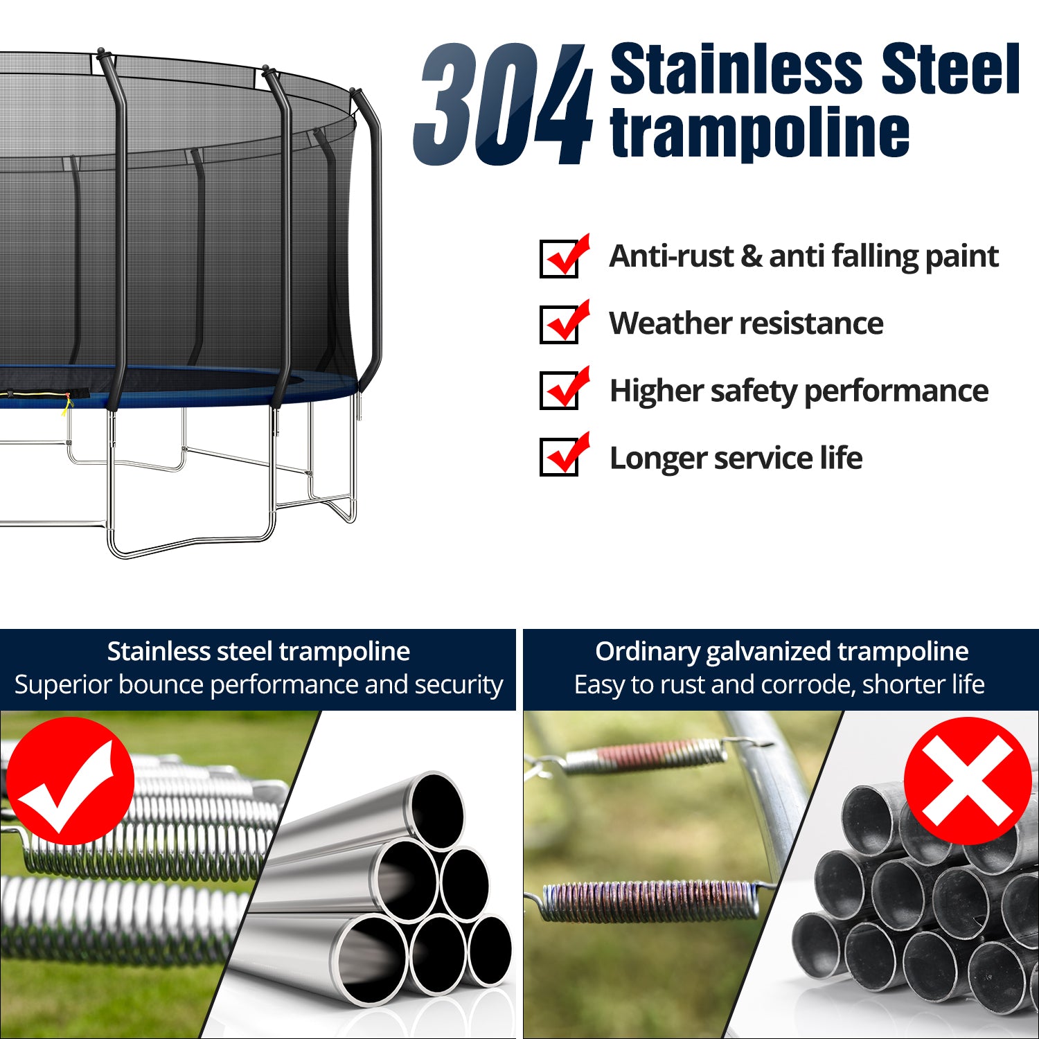 1500LBS 16FT Trampoline with Balance Bar & 6 Wind Stakes, Recreational Trampoline with Safety Net for Adults or 10 Kids, Combo Bounce Outdoor Trampoline for Garden Backyard Park