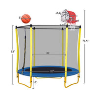 5.5FT Mini Round Trampoline for Kids, Indoor Outdoor Trampoline with Enclosure Net, Basketball Hoop and Ball, Toddler Small Trampoline Gifts for Boy and Girls, 220 lbs Weight Capacity, Yellow