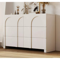 Modern Buffet Sideboard, Kitchen Storage Cabinet with Shelves and Doors, Wood Buffet Cabinet with Drawers, Coffee Bar, 6-Drawer Chest Floor Cabinet Cupboard for Dining Room, Half High Gloss White
